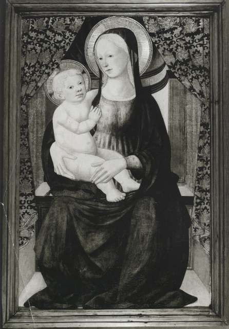 Anonimo — Maestro della melagrana - sec. XV - Madonna con Bambino — insieme, con cornice